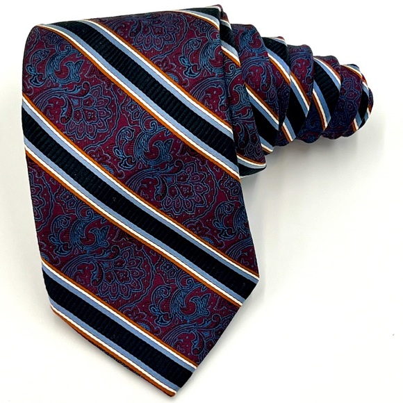 Jos. A. Bank Other - Jos A Bank Tie Signature Gold Burgundy Paisley Striped Necktie Silk 59" x 3.5"